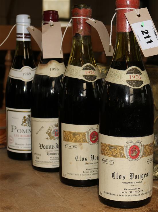 Gouroux, Clos Vougeot 1976 (2), Launay, Pommard Rugiens 1989 (1) & Haegelen-Jayer, Vosne-Romanée Les Hautes Maizières 1999 (1) (4)(-)